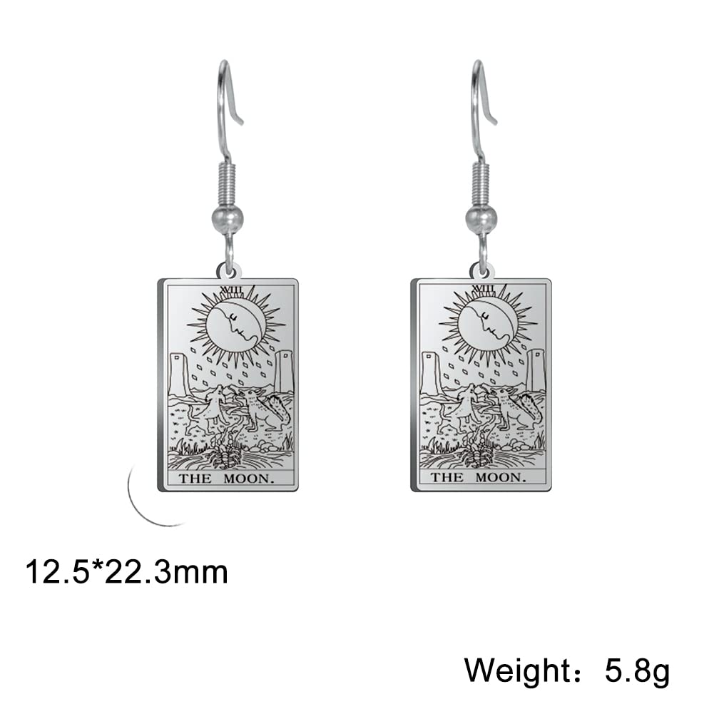 TEAMER Tarot Cards Dangle Earrings Stainless Steel Vintage Amulet Wiccan Jewelry for Women Girls