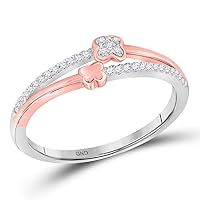 The Diamond Deal 10kt White Gold Womens Round Diamond Two Row Quatrefoil Band Ring 1/10 Cttw