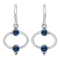 Multi Choice Round Shape Gemstone 925 Sterling Silver Circle Design Dangle Drop Earring (london-blue-topaz)