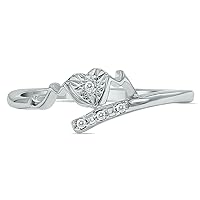 Genuine Diamond MOM Heart Ring in .925 Sterling Silver