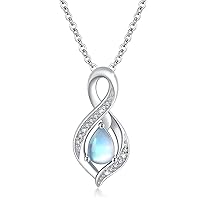 OHAYOO Infinity Necklace 925 Sterling Silver Moonstone Necklace with Zircon Infinity Pendant Rainbow Moonstone Necklaces Moonstone Jewellery for Women