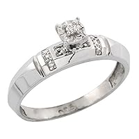 Sterling Silver Diamond Engagement Ring Rhodium Finish, 5/32 inch Wide