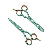 Hair Cutting Scissors, Professional Haircut Scissors Kit, Thinning Shears, 5.5 Inch Green Hairdressing Shears Set, for Barber, Salon, Home