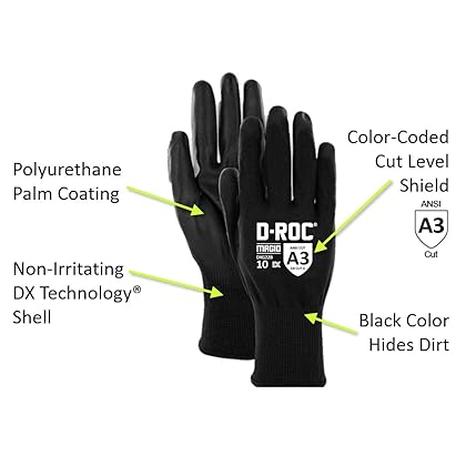 MAGID Advanced Comfort & Cooling Level A3 Cut Resistant Work Gloves, 12 PR, Polyurethane Coated, Size 9/L, Reusable, Black, 18-Gauge DX Technology Steel-Free Core (DXG22)