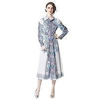Retro Palace Style Long Maxi Dress Femme Turn Down Neck Lantern Sleeve Single-Breasted Floral Print Party Dresses