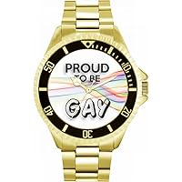 Pride Rainbow Ribbon Proud Mens Wrist Watch 42mm Case Custom Design