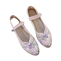 Vintage Ankle Strap Pumps for Women Spring Shoes Style Ladies Dress Shoe Pointed Toe Ethnic Dancing Heels Pink 4.5