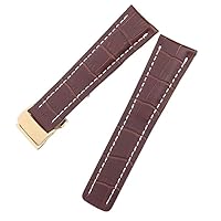 22 24mm Genuine Leather Bamboo Texture Watchband for Breitling Black Blue Soft Deployment Clasp Buckle (Color : Brown, Size : 22mm)