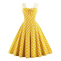 Spaghetti Strap Bow Front Polka Dot Vintage Summer Dresses for Women Vacation Retro Party Dress