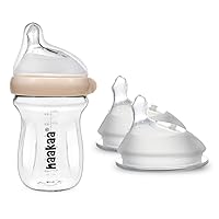 haakaa Glass Baby Bottle& Gen.3 Silicone Bottle Nipple Set，Easy to Clean，Newborn Registry Essentials,BPA-Free