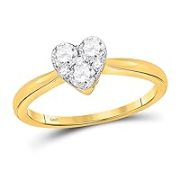 TheDiamondDeal 10kt Yellow Gold Womens Round Diamond Heart Cluster Ring 1/2 Cttw