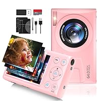 64MP Digital Camera for Kids,18X Zoom Cameras for Photography,4K Vlogging Cameras for YouTube,Toddle Camera with Autofocusc,Compact Kid Camera for Teen Boys Girls Lanyard,32GB,2 Batteries