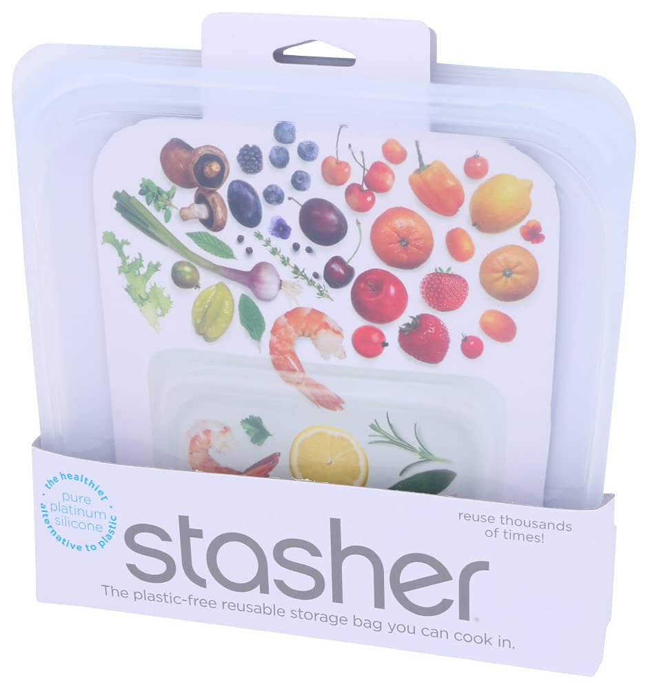 Stasher Reusable Silicone Storage Bag, Food Storage Container, Microwave and Dishwasher Safe, Leak-free, Sandwich, Clear