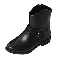 Girls Buckle Decor Side Zipper Western Boots Kids Ankle Boots Girls Low Heel Riding Booties With Leather Boots for Kids