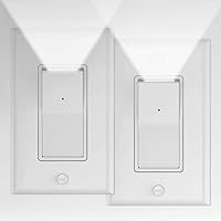 2 Pack Illuminated Light Switch, Decora Paddle Rocker Light Switch with LED Night Light, Automatic On/Off Sensor, Single Pole, 15Amp 120/277Volt, White
