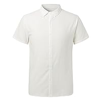 Casual Solid Dress Shirts for Men Button Down Mock Neck Comfortable T-Shirt Short Sleeve Cotton Blend Tee Tops