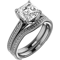 Moissanite Star Moissanite Ring Asscher 3 CT, Moissanite Engagement Ring, Moissanite Bridal Ring Sets, Colorless Moissanite Eternity Sterling Silver Rings, Valentine Gifts for Her