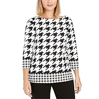 Charter Club Womens Pink Houndstooth 3/4 Sleeve Jewel Neck Top Size: PS