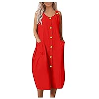 Womens Spaghetti Strap Button Down Dress with Pockets Summer Casual Flowy Swing Midi Dresses