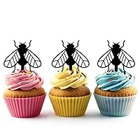 TA0733 House Fly Insect Bug Silhouette Party Wedding Birthday Acrylic Cupcake Toppers Decor 10 pcs