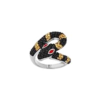925 Sterling Silver Rhodium Plated Lite Brown To Black Crystal Snake Ring Jewelry for Women - Ring Size Options: 6 7 8