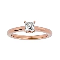 Certified 14K Gold Ring in Princess Cut Moissanite Diamond (0.54 ct) Princess Cut Natural Diamond (0.04 ct) With White/Yellow/Rose Gold Engagement Ring For Women