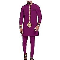 African Suits for Men Full Sleeve Embroidery Shirts and Pants Set Dashiki Outfits Plus Size