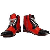 PeppeShoes Modello Beetle - Handmade Italian Mens Color Red Ankle Boots - Cowhide Smooth Leather - Lace-Up