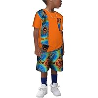 XIAOHUAGUA Kids African Clothes 2 Pieces Set African Print Cotton Short Sleeve Dashiki Shirt and Short Pants for Boys