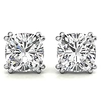 Full White Cushion Cut Moissanite Diamond Studs Earrings For Women's in Real 18k Yellow Gold and 925 Silver