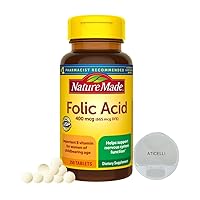 Vitamins Set - Nature Made Folic Acid 400 mcg (665 mcg DFE), Folic Acid Prenatal Vitamins for Nervous System Function, 250 Tablets Vitamins and Supplements for Women Pill Case