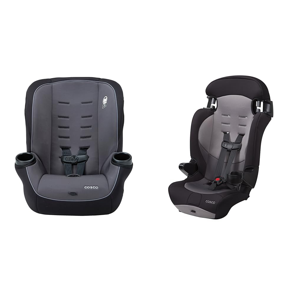 Cosco Onlook 2-in-1 Convertible Car Seat, Rear-Facing 5-40 pounds and Forward-Facing 22-40 pounds and up to 43 inches, Black Arrows & Finale Dx 2-in-1 Booster Car Seat, Dusk, 18.25x19x29.75 Inch