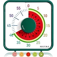 Secura 7.5-Inch Fruit Visual Timer for Kids, 60-Minute Countdown Timer for Classroom or Kitchen, Durable Mechanical Timer Clock with Magnetic Backing (Watermelon)