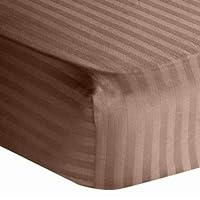 Bed Fitted Sheet - Taupe Stripe Queen Fitted Sheet Only - 800 Thread Count Fitted Sheet - 21 Inch Deep Pocket - Rich 100% Egyptian Cotton - 1 Single Fitted Sheet Only - Wrinkle Free