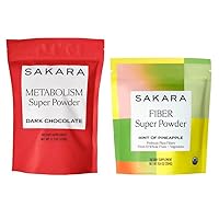 SAKARA Super Powder Bundle - Metabolism Super Powder, Chocolate & Fiber Super Powder, Hint of Pineapple - Help Digestive Health with Digestive Enzymes Supplement Powder