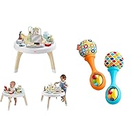 FISHER-PRICE BABY to Toddler Learning Toy 2-in-1 Like a Boss Activity Center and Play Table & Newborn Toys Rattle 'n Rock Maracas, Set of 2 Soft Musical Instruments