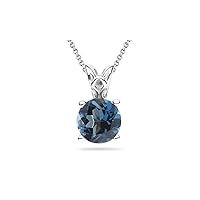 0.53-0.61 Cts London Blue Topaz Solitaire Pendant in 14K White Gold