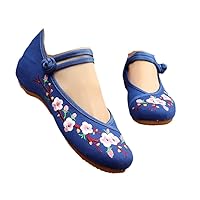 Plum Flowers Embroidered Women's Canvas Ballets Flats Low Top Comfortable Fabric Casual S Shoes for Ladies