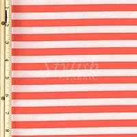 Coral and White Ponte Roma Yarn Dyed Half Inch Stripes Fabric by The Bolt - 100 Yards