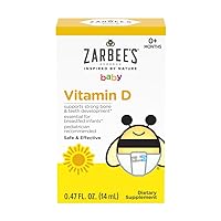 Zarbee's Vitamin D Drops for Infants, 400IU (10mcg) Baby & Toddler Liquid Supplement, Newborn & Up, Dropper Syringe Included, 0.47 Fl Oz