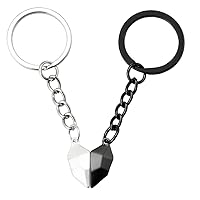 Matching Keychain for Couples Magnetic Key Chain Gifts for Couple Anniversary Birthday Gifts for Couples Best Friend Keychain for 2 Magnet Half Heart Keychain for Couple Friends（Black and White)
