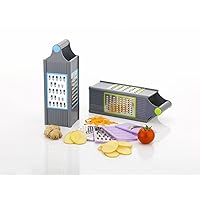 4 in 1 Smart Vegetable Grater Cum Slicer ABS and Stainless Steel Four Sided Boxed Grater with Handle Chopper Fruit Slicer Dicer Potatoes Peeler Attach 4 Blades, Small