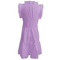Women's Summer Sleeveless Ruffle Sleeve Dresses Round Neck Solid Loose Short Flowy A Line Mini Babydoll Dress A