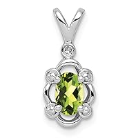 925 Sterling Silver Polished Open back Peridot and Diamond Pendant Necklace Measures 17x8mm Wide Jewelry for Women