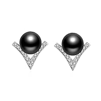 Uloveido V-Shape AAA+ Synthetic Pearl Stud Earrings Silver Plated Jewelry for Women Girls ED325