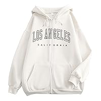 Zip Up Hoodies for Teen Girls Los Angeles Sweatshirt with Hood Full Zipper Hoodies Pullover Long Sleeve Tops with Pockets