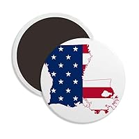Louisiana USA Map Stars And Stripes Flag Round Ceramics Fridge Magnet Keepsake Decoration