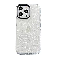 Compatible with iPhone 15 Pro Phone Case Cute White Flower Design for Women Girls Silicone Shockproof Protective Cover for Apple iPhone 15 Pro Cases 6.1 inch - Clear