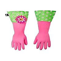 Addis Vigar Pink Latex Dishwashing Gloves with Extended Flower Power Motif Cuff, 16-7/8-Inches Long