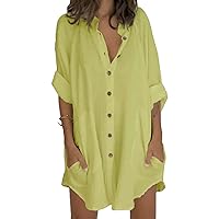 EFOFEI Women's Button Down Long Sleeve Blouse Tops Casual Solid Color Summer Shirt with Pockets
